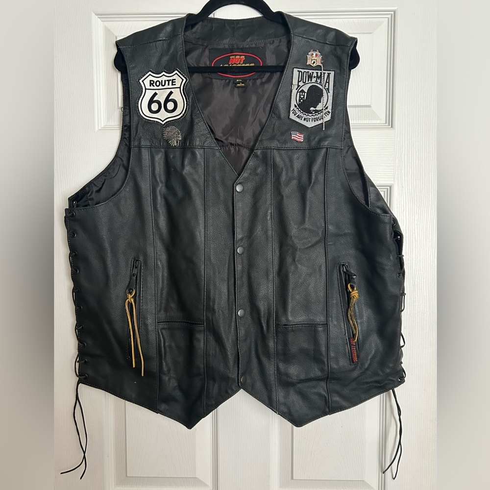 Hot Leathers Vintage Black Side Lace Biker Vest 3XL With POW Buffalo Patches
